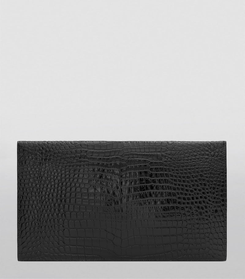 Saint Laurent Uptown croc-embossed leather clutch bag, UK version