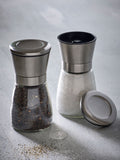 Silver stainless steel salt and pepper set (British brand)