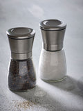 Silver stainless steel salt and pepper set (British brand)