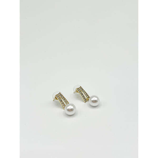 SVNX pearl drop earrings in gold stainless steel, imported from the UK