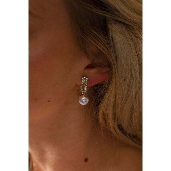 SVNX pearl drop earrings in gold stainless steel, imported from the UK