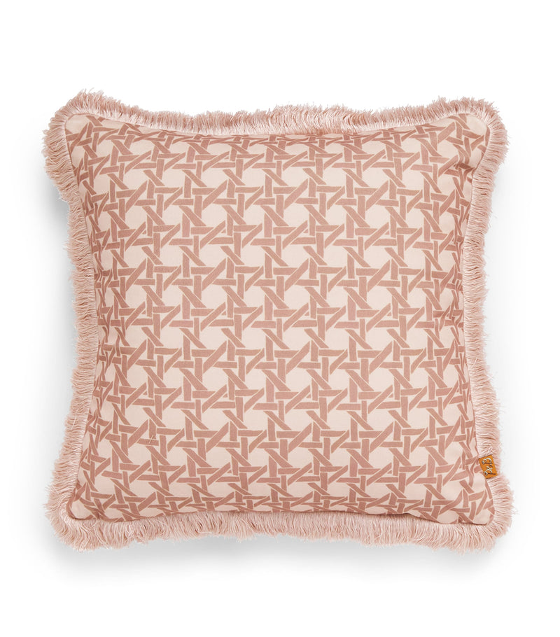 Poodle & Blonde fringed rattan cushion 50cm x 50cm, imported from the UK
