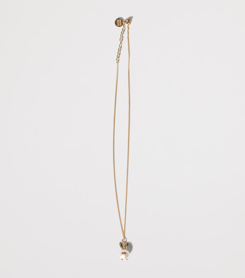Miu Miu pearlised bunny pendant necklace gold-tone chain - British product