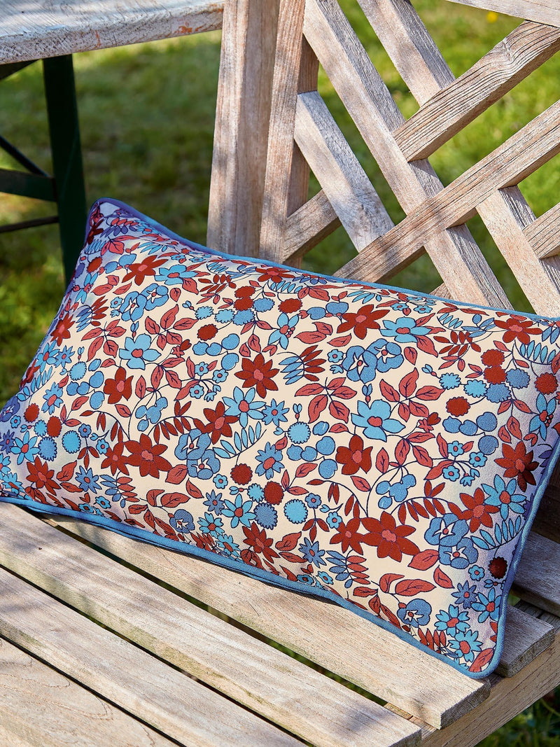 Land & Shore blue and red yarrow outdoor cushion 30x50cm, UK version