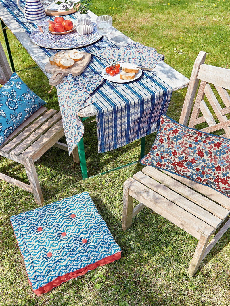 Land & Shore blue and red yarrow outdoor cushion 30x50cm, UK version
