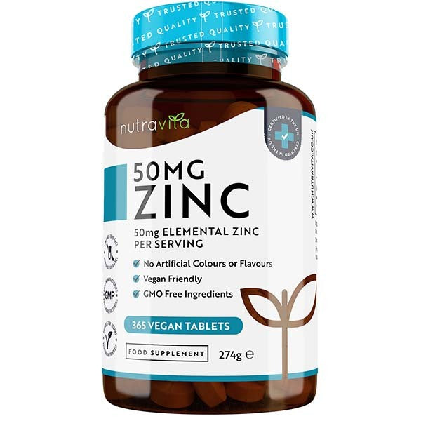 Nutravita zinc supplement 50mg 365 tablets, imported from the UK