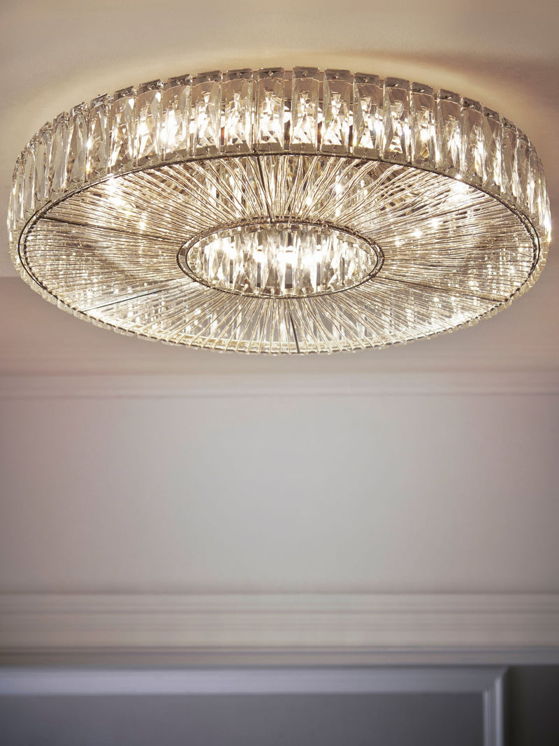 Clear Aria flush ceiling light with bugle bead diffuser (British brand)