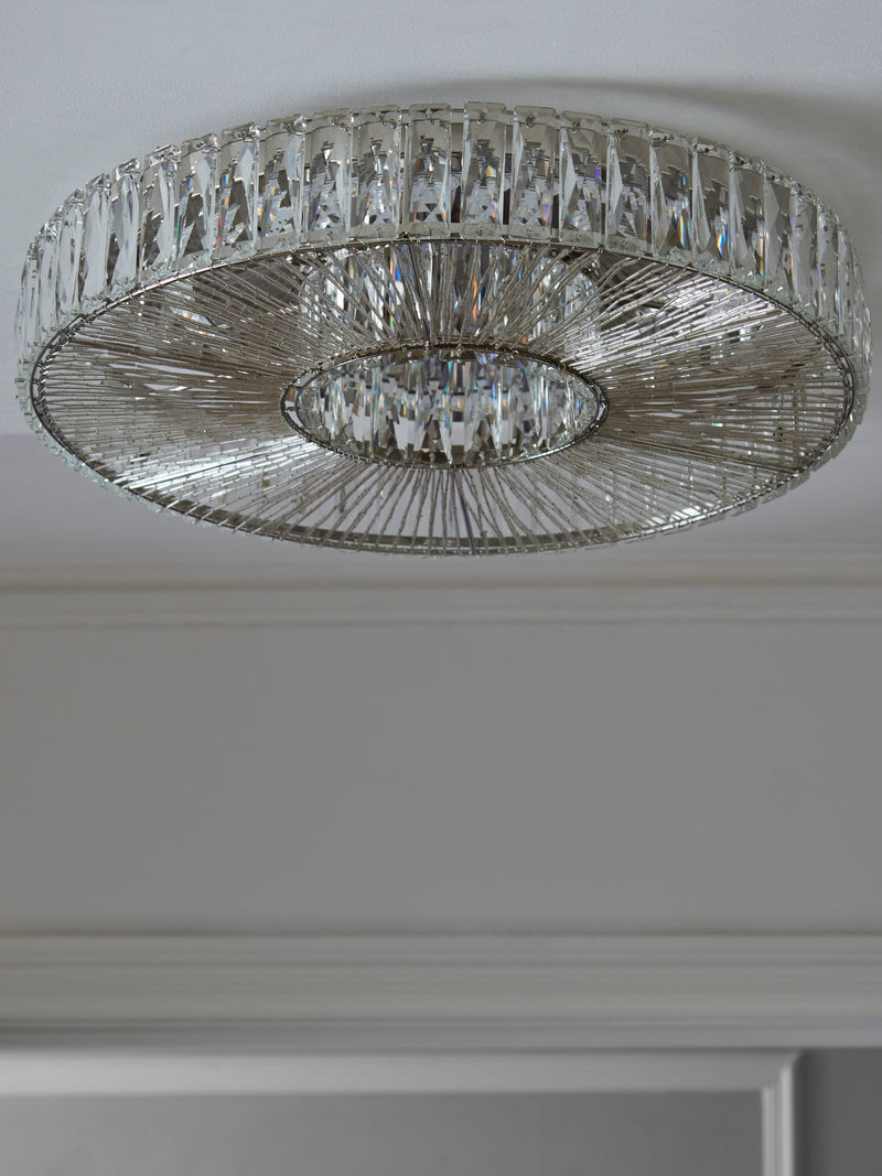Clear Aria flush ceiling light with bugle bead diffuser (British brand)