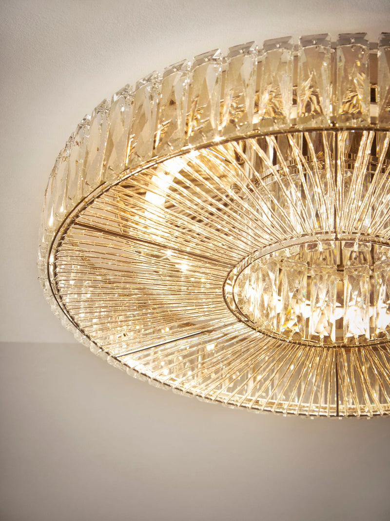 Clear Aria flush ceiling light with bugle bead diffuser (British brand)