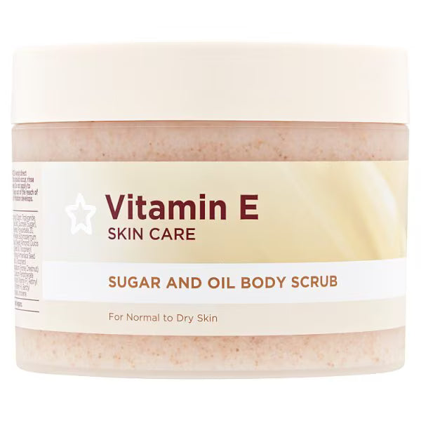 Superdrug body scrub vitamin E sugar oil 300ml (British brand)