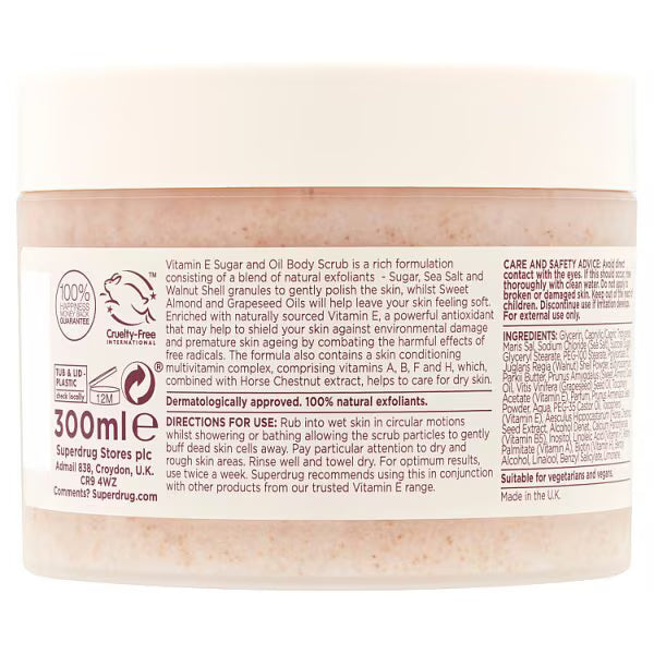 Superdrug body scrub vitamin E sugar oil 300ml (British brand)