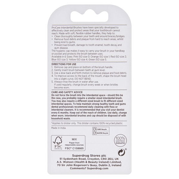 Superdrug Pro Care Interdental Brushes Yellow 0.7mm x6 GOODS Superdrug