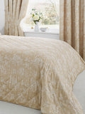 Serene Gold Jasmine Floral Jacquard Quilted Bedspread, UK version