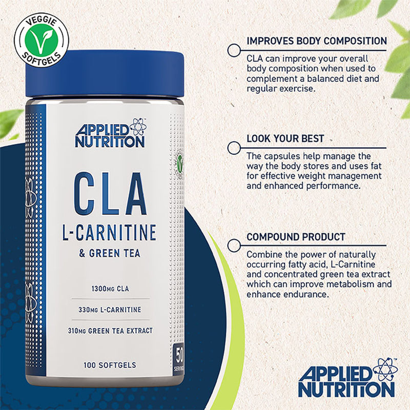 Applied Nutrition CLA L-Carnitine Green Tea 100 Capsules - British product