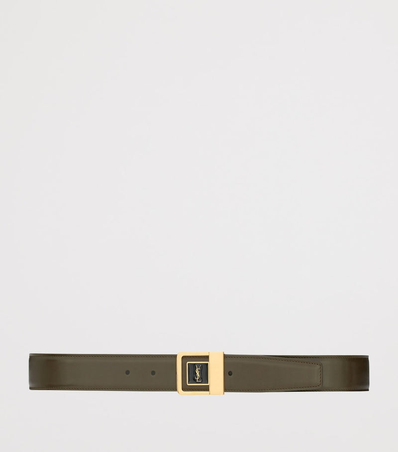Saint Laurent leather belt with gold-tone buckle, UK version