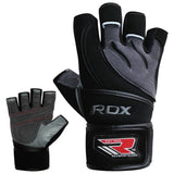 RDX leather weight lifting gloves with strap, UK version