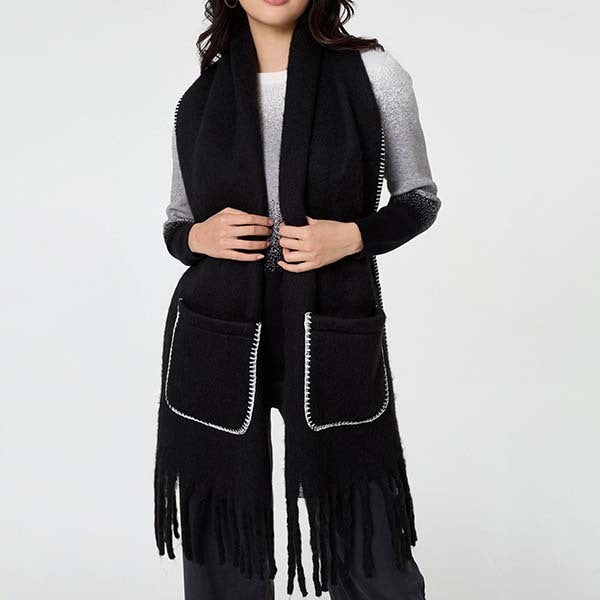 Izabel London fringed contrast stitch oversized scarf (British brand)