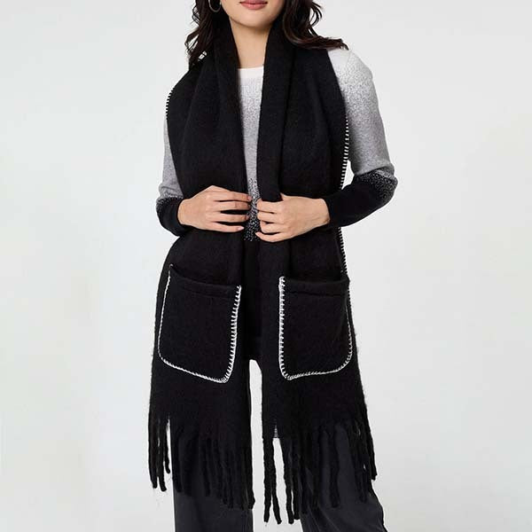 Izabel London fringed contrast stitch oversized scarf (British brand)