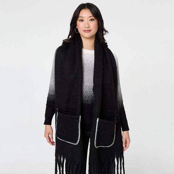 Izabel London fringed contrast stitch oversized scarf (British brand)