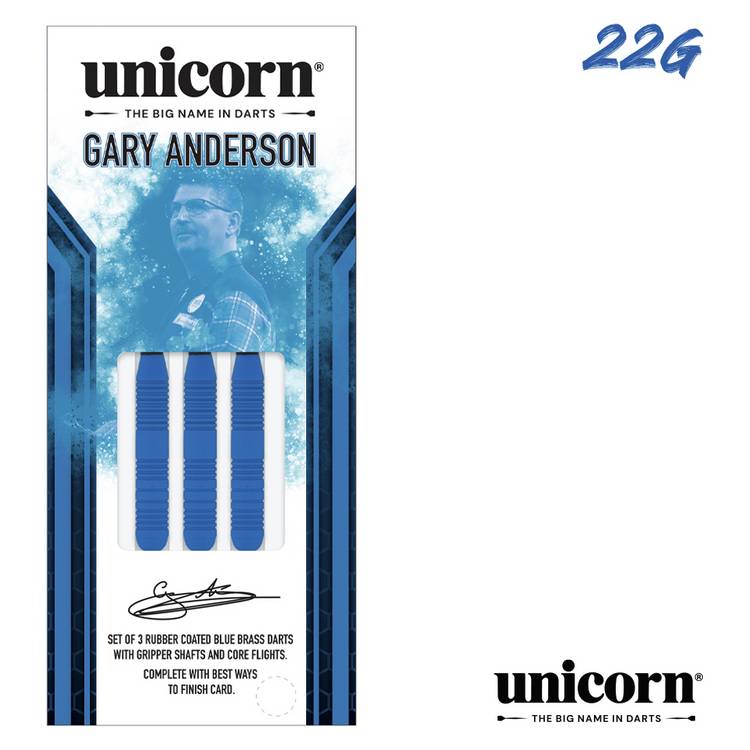 Unicorn Gary Anderson 22g rubberised brass darts (British brand)