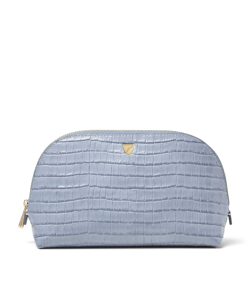 Aspinal of London small croc-embossed leather cosmetic case - British product