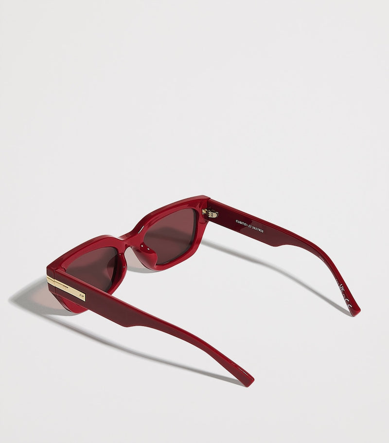 Le Specs Cubito cat eye sunglasses burgundy frames, imported from the UK