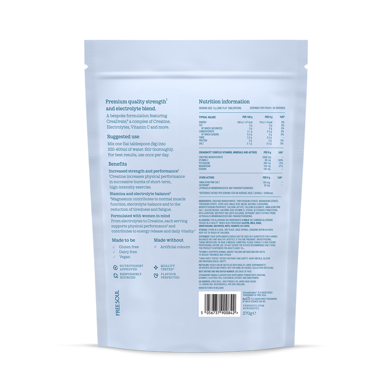 Free Soul creatine supplement Strawberry Mango 270g, imported from the UK