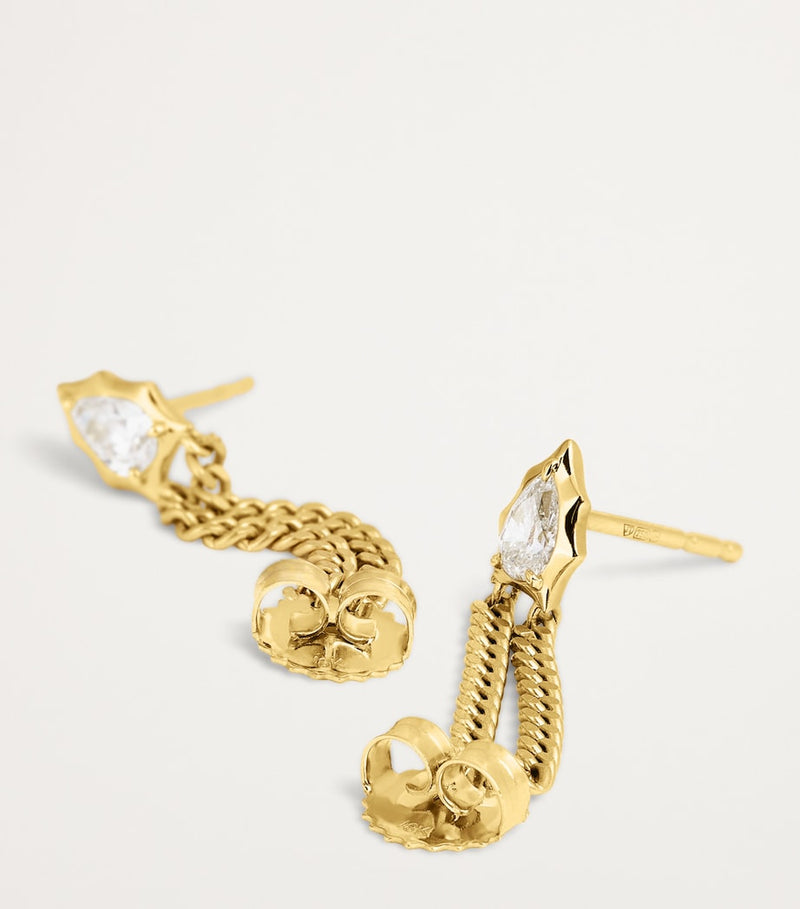 Jade Trau Envoy chain earrings in yellow gold with diamonds, imported from the UK