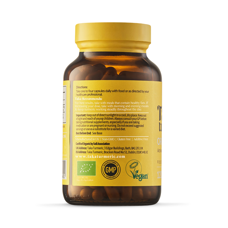 Taka Turmeric organic turmeric capsules 120, imported from the UK