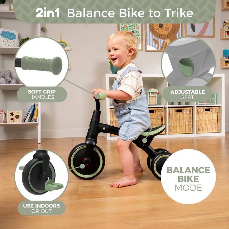 TP Toys Zoomee balance bike to trike Forest Green - British product
