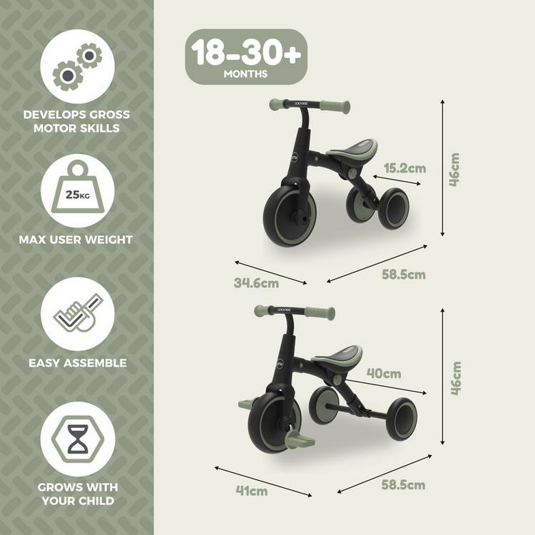 TP Toys Zoomee balance bike to trike Forest Green - British product