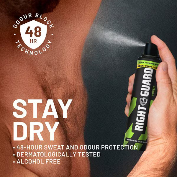 Right Guard Men Anti-Perspirant Spray Fresh 250ml imported from the UK