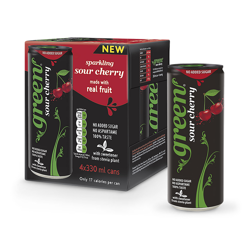 Green Sour Cherry low-calorie soft drink 4x330ml - British product