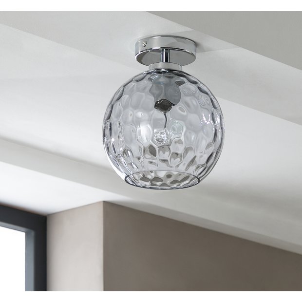 Argos Home Luxe flush ceiling light chrome hammered glass 20cm, imported from the UK