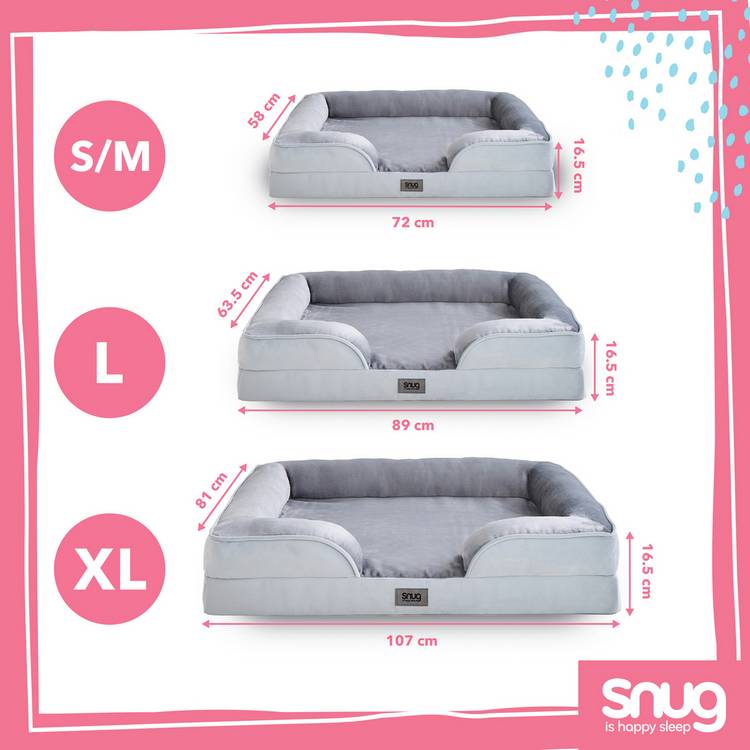 Snug large grey orthopedic pet bed (British brand)