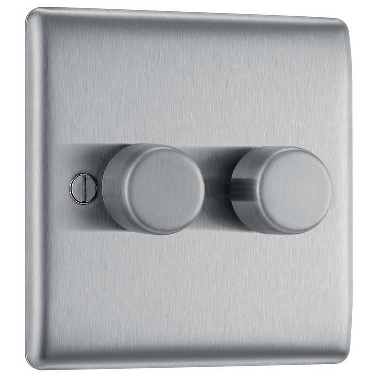 BG 2 gang 2 way dimmer switch stainless steel, UK version