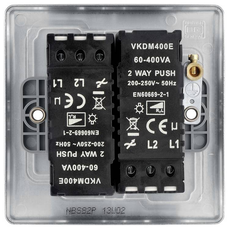 BG 2 gang 2 way dimmer switch stainless steel, UK version