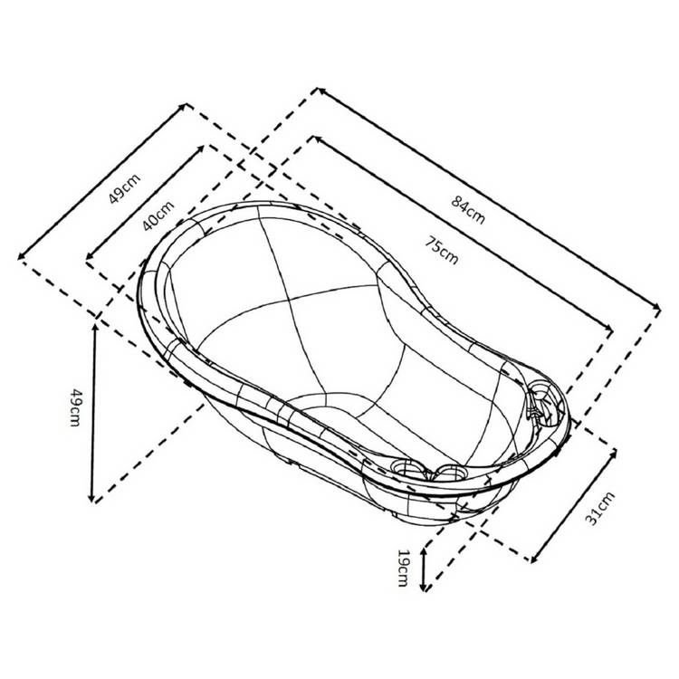 Large baby bath with deeper tub and cocoon shape, UK version