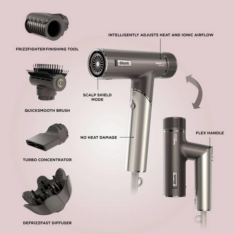 Shark SpeedStyle Pro FLEX hair dryer silver, UK version