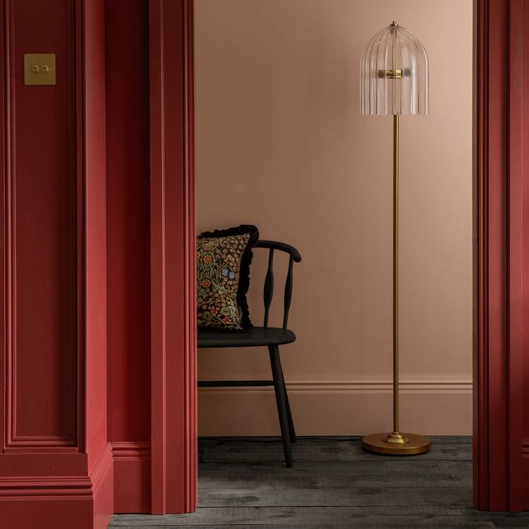 Habitat glass cloche floor lamp with brass stand, imported from the UK