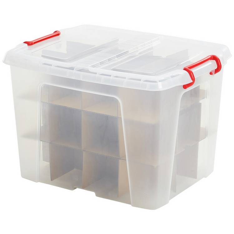 Strata bauble storage box with dividers 40L - British product