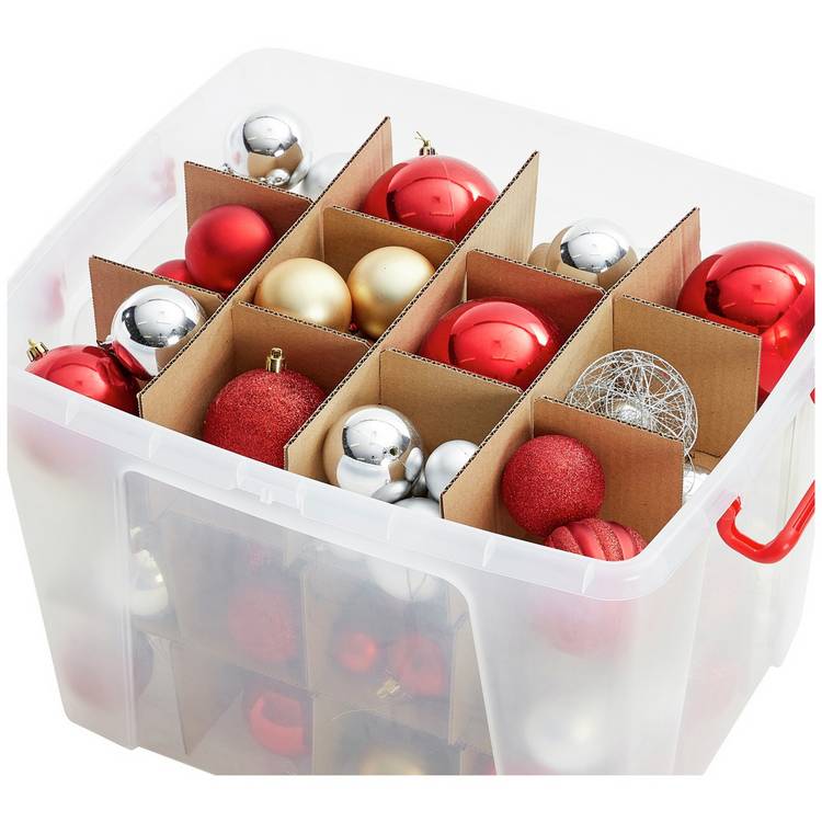Strata bauble storage box with dividers 40L - British product