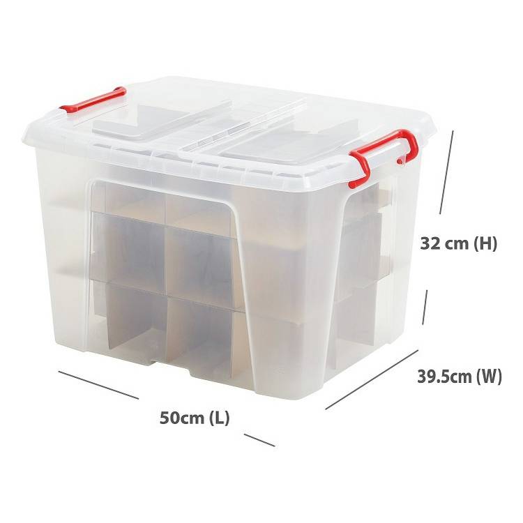 Strata bauble storage box with dividers 40L - British product
