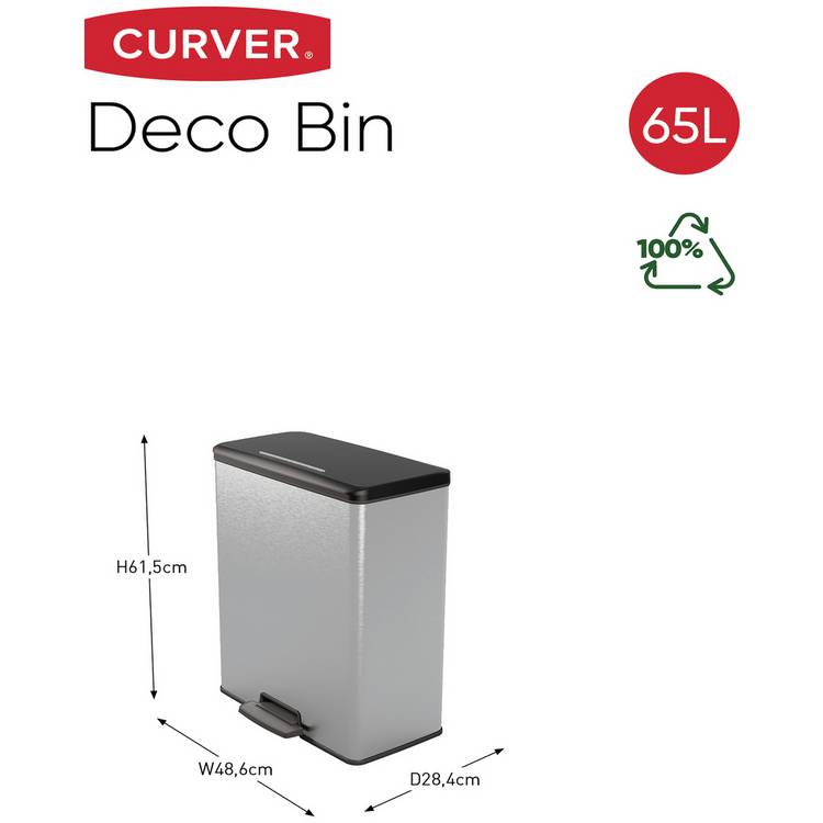 Curver pedal bin silver 65 Litre, UK version