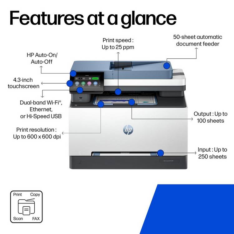 HP LaserJet Pro 3302fdw wireless colour laser printer (British brand)