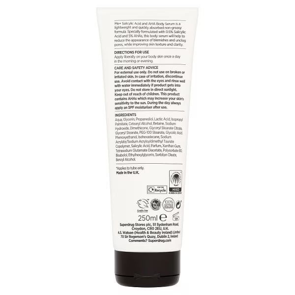 Me+ Salicylic Acid & AHA body serum, imported from the UK