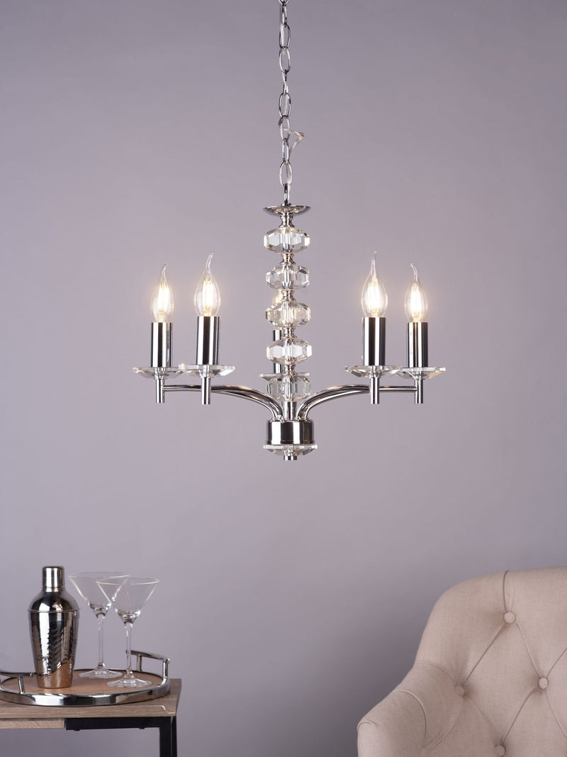 Dar Lighting Oleana 5-light ceiling fitting with crystal beads, imported from the UK