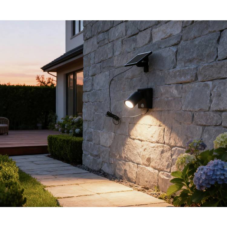 Black plastic solar sensor LED spot light, imported from the UK