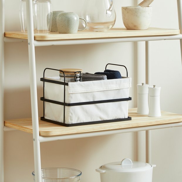Habitat white wire storage basket with cream liner 14L (British brand)