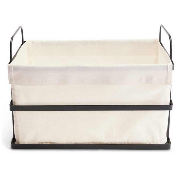 Habitat white wire storage basket with cream liner 14L (British brand)